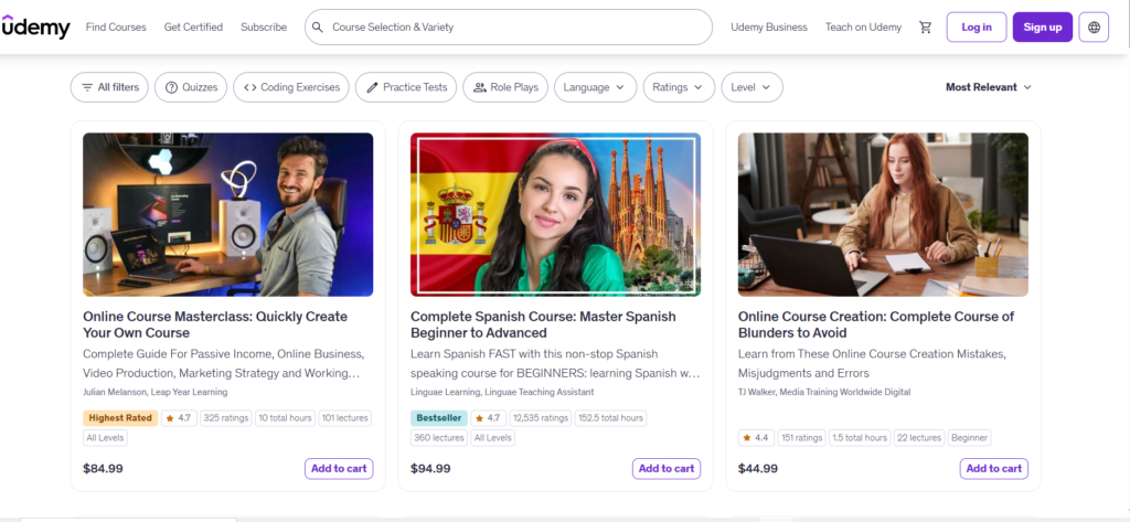 Course Selection Udemy